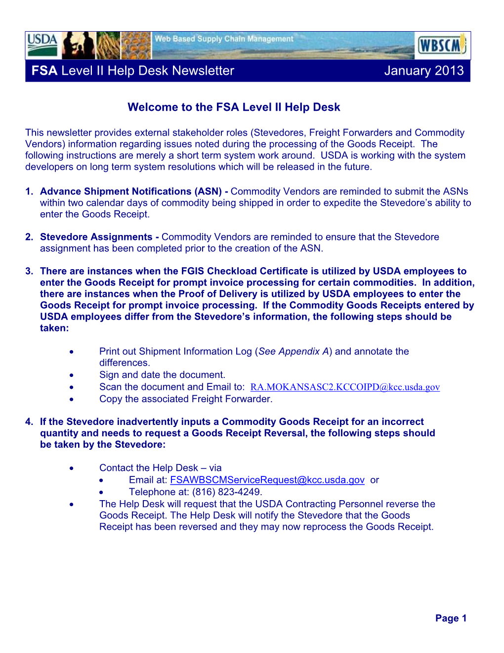 FSA Level II Help Desk Newsletter January 2013