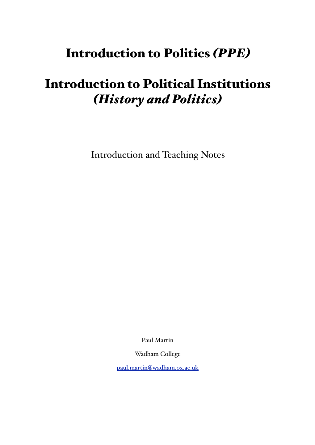 PPE) Introduction to Political Institutions (History and Politics