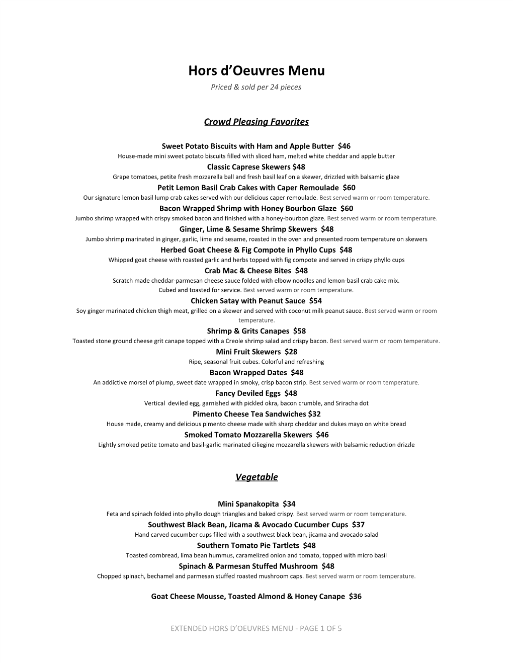 A PDF of the Hors D'oeuvres Menu