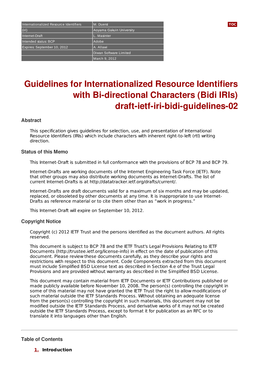 Guidelines for Internationalized Resource Identifiers with Bi-Directional Characters (Bidi Iris) Draft-Ietf-Iri-Bidi-Guidelines-02