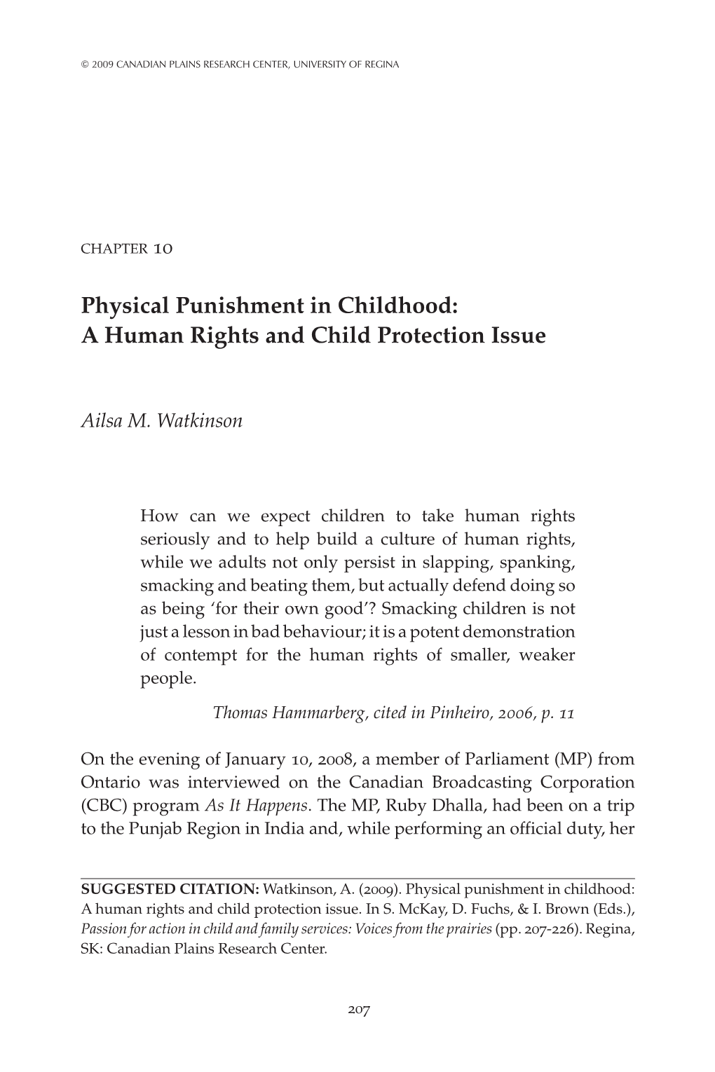 Physical Punishment in Childhood: a Human Rights and Child Protection Issue