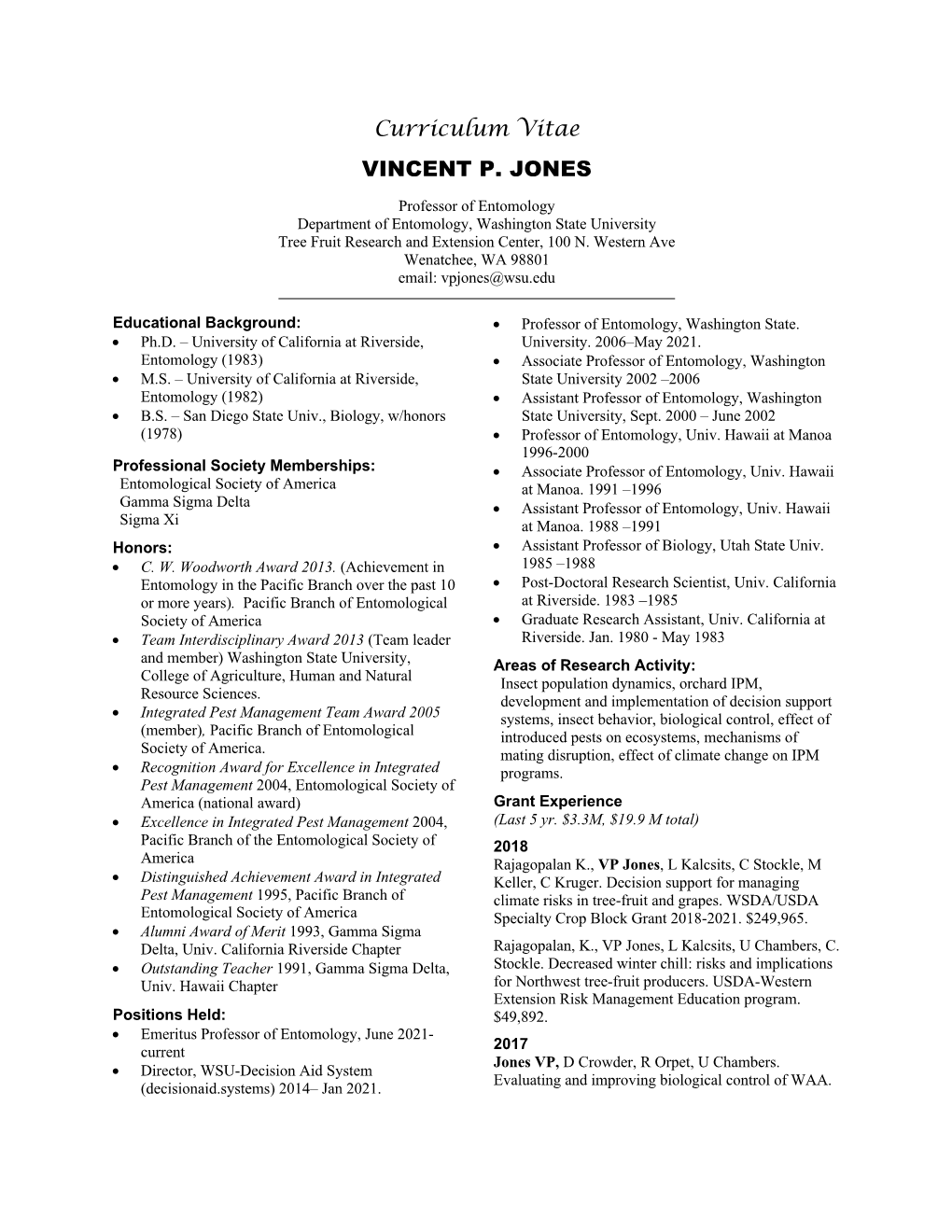 Curriculum Vitae VINCENT P. JONES