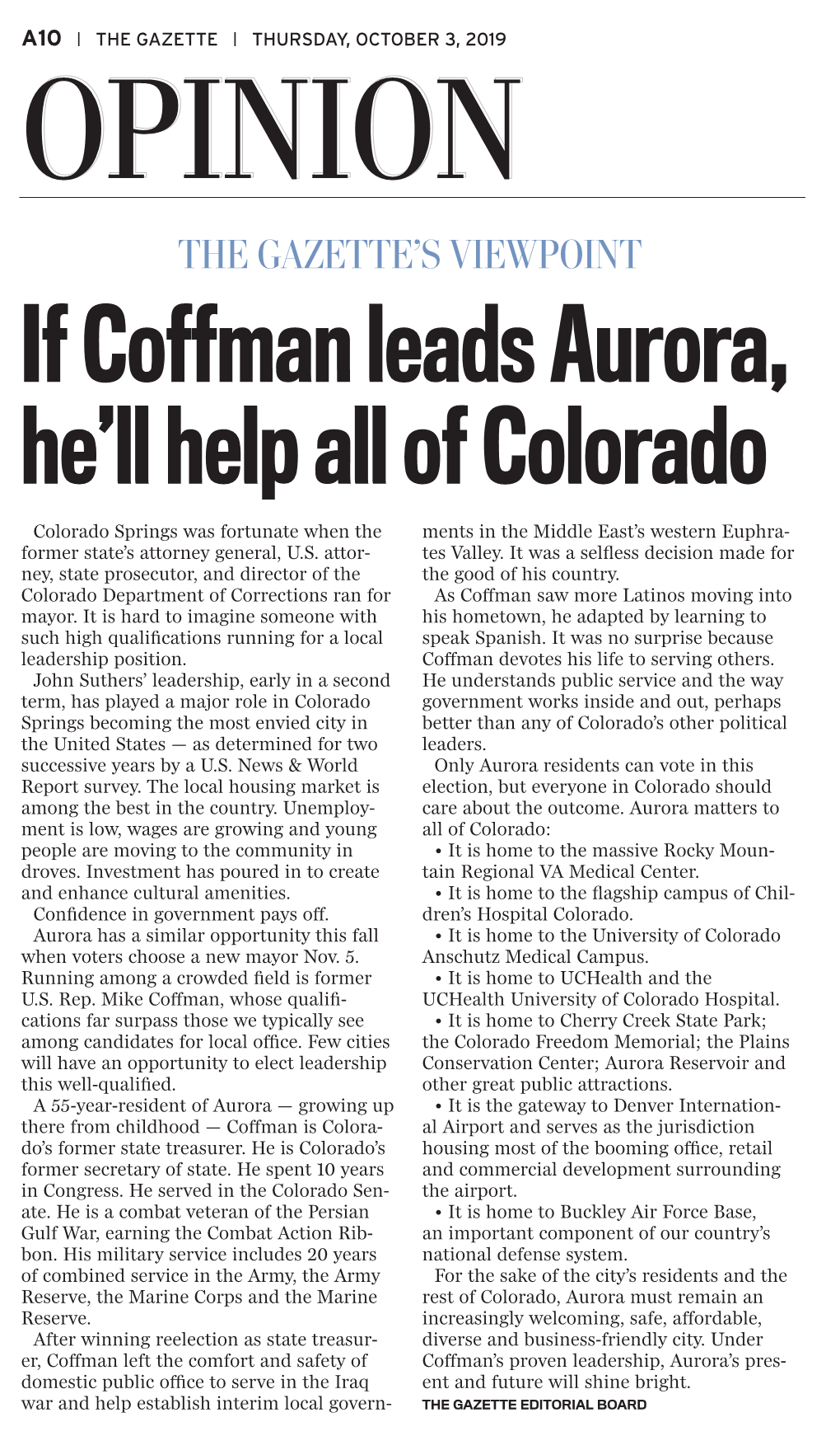 If Coffman Leads Aurora, He'll Help All of Colorado