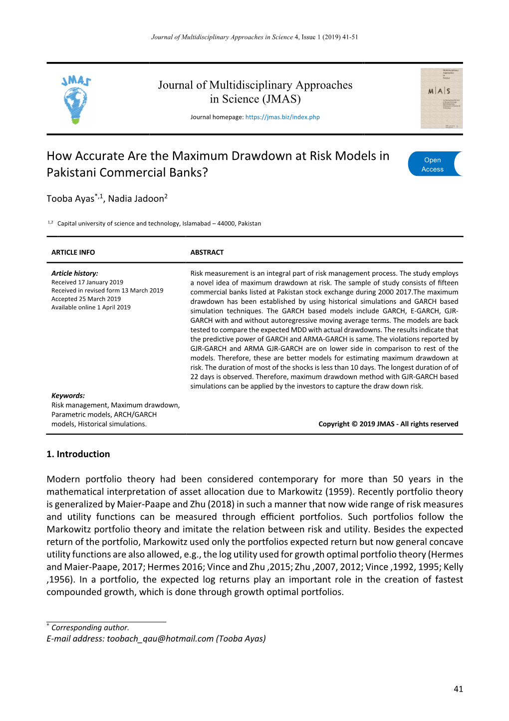 How Accurate Are the Maximum Drawdown at Risk Models in Open Access Pakistani Commercial Banks?