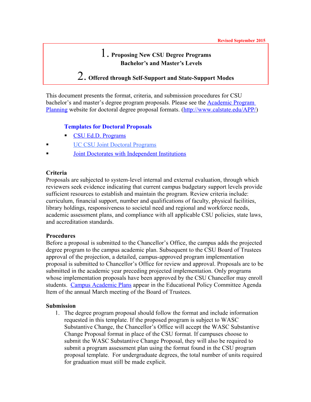 Proposing New CSU Degree Programsbachelor S and Master S Levels