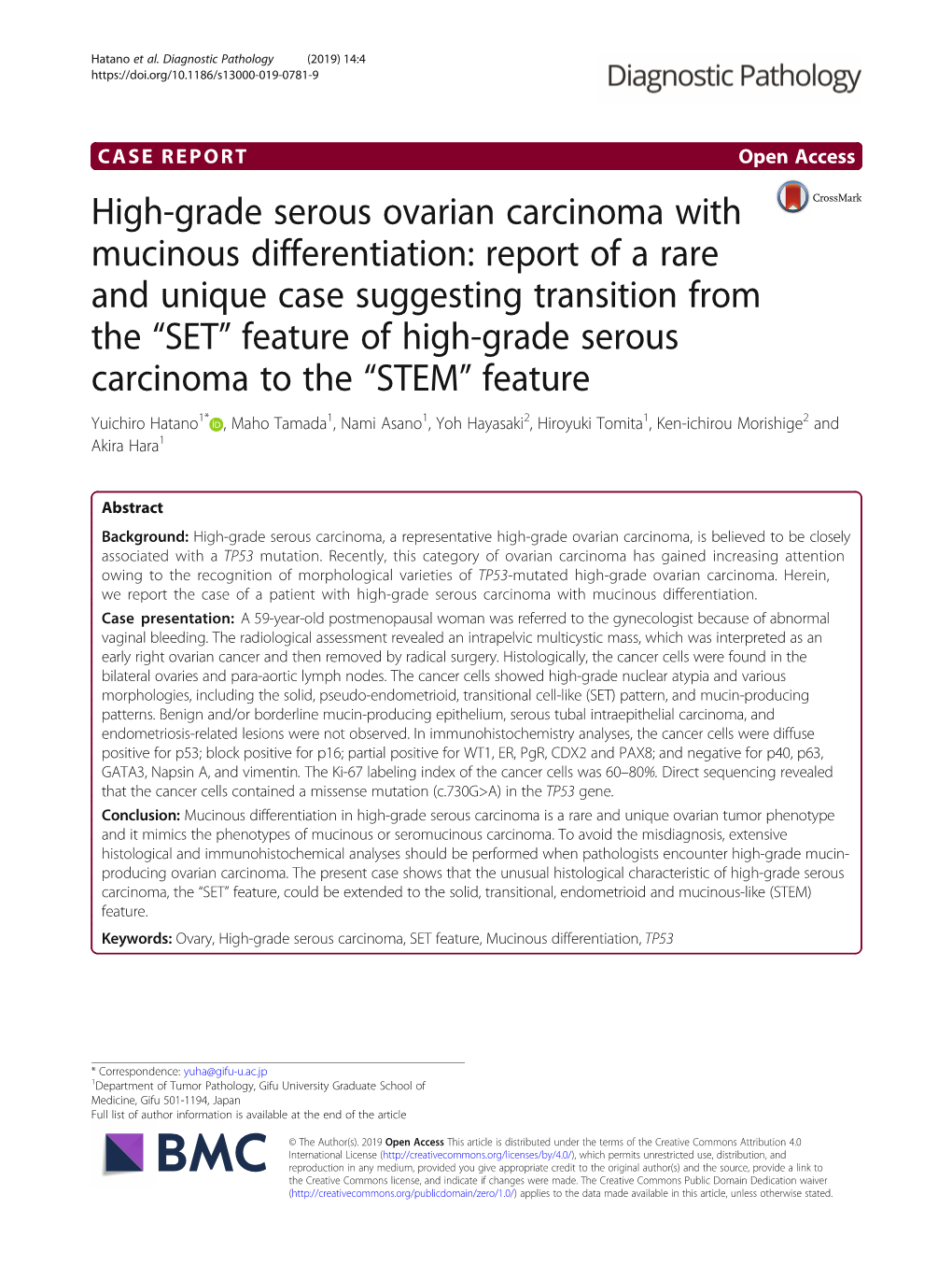 High-Grade Serous Ovarian Carcinoma with Mucinous Differentiation