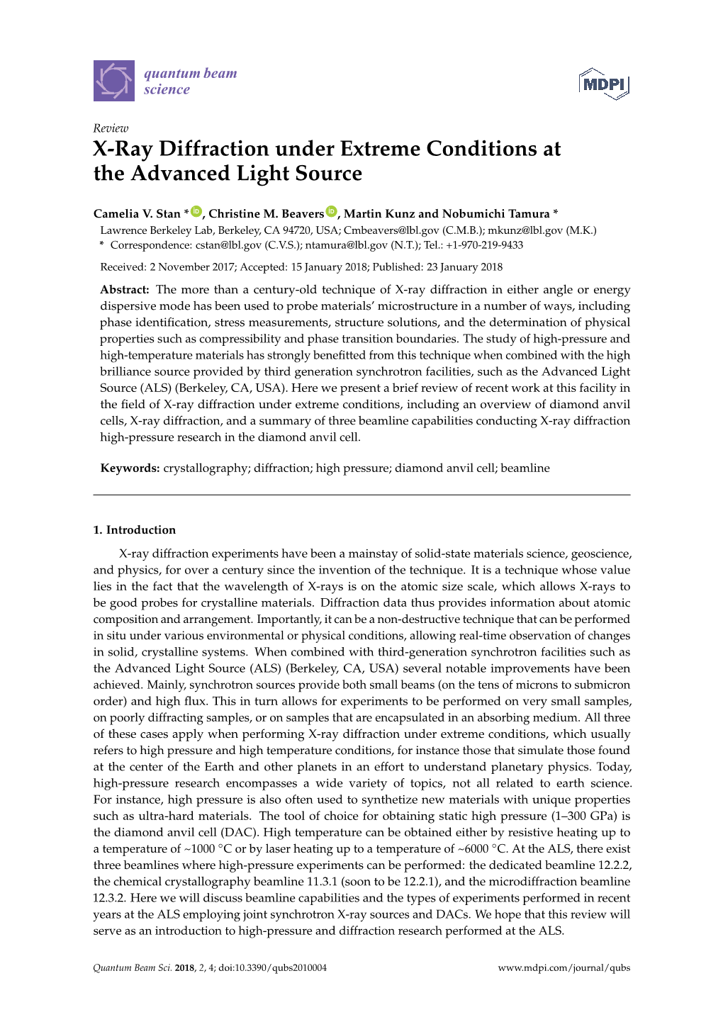 X-Ray Diffraction Under Extreme Conditions at the Advanced Light Source