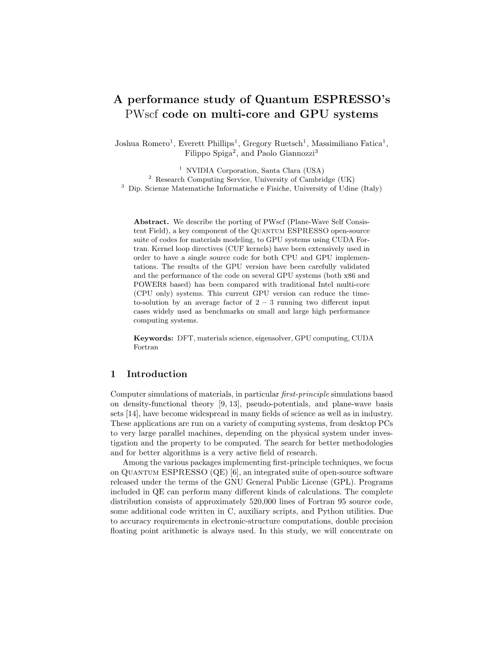 A Performance Study of Quantum ESPRESSO's Pwscf Code on Multi