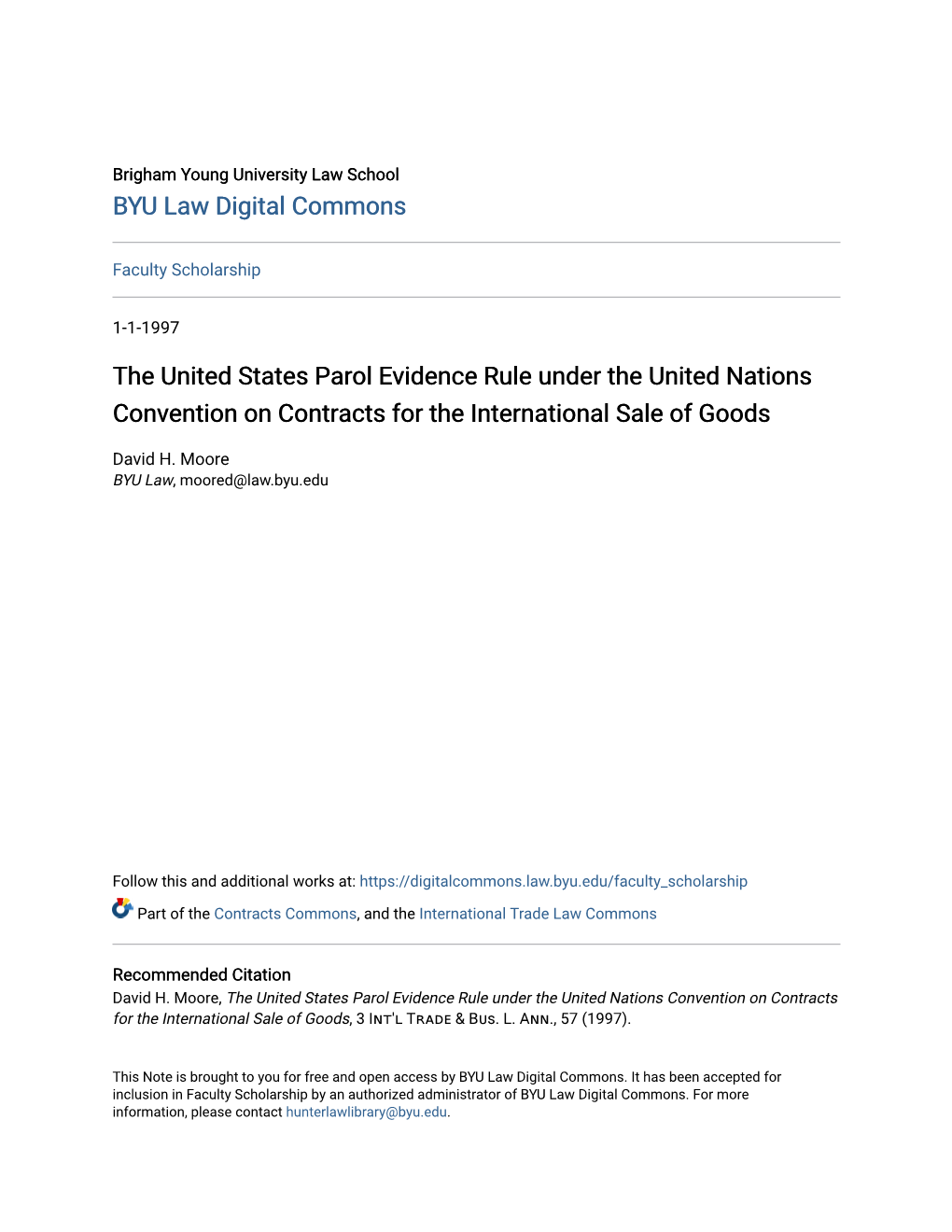 The United States Parol Evidence Rule Under the United Nations Convention on Contracts for the International Sale of Goods