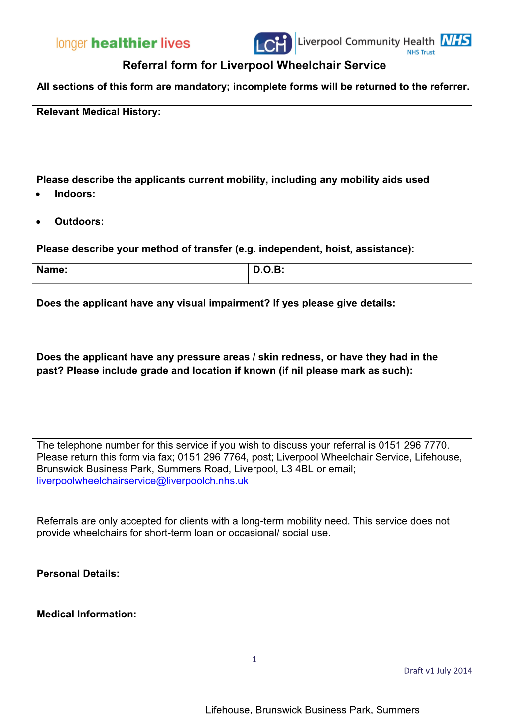 Referral Form for Liverpool Wheelchair Service