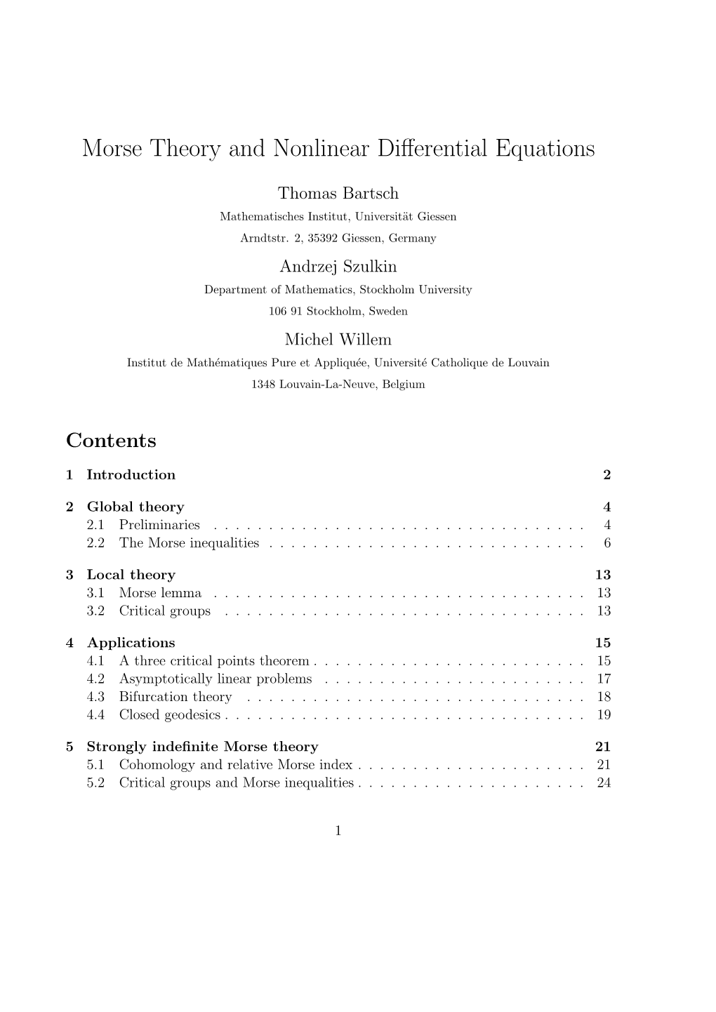 Morse Theory and Nonlinear Differential Equations