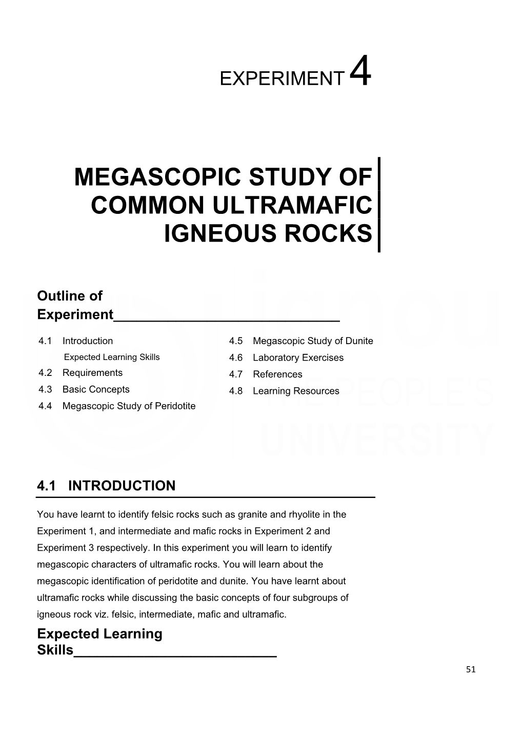 Megascopic Study of Common Ultramafic Igneous Rocks