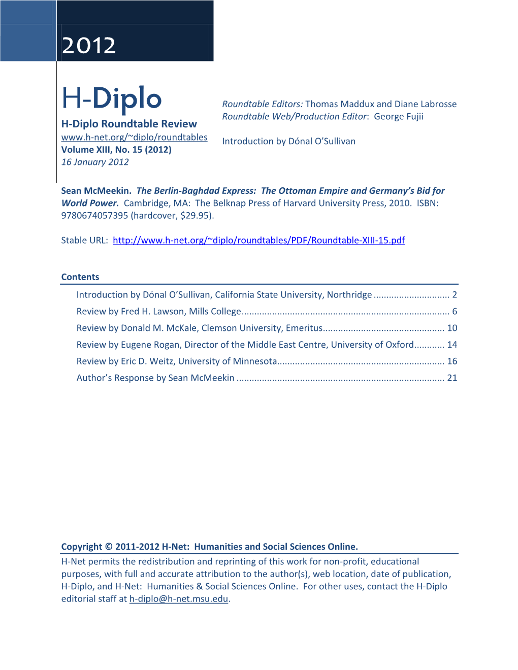 H-Diplo Roundtables, Vol. XIII, No. 15