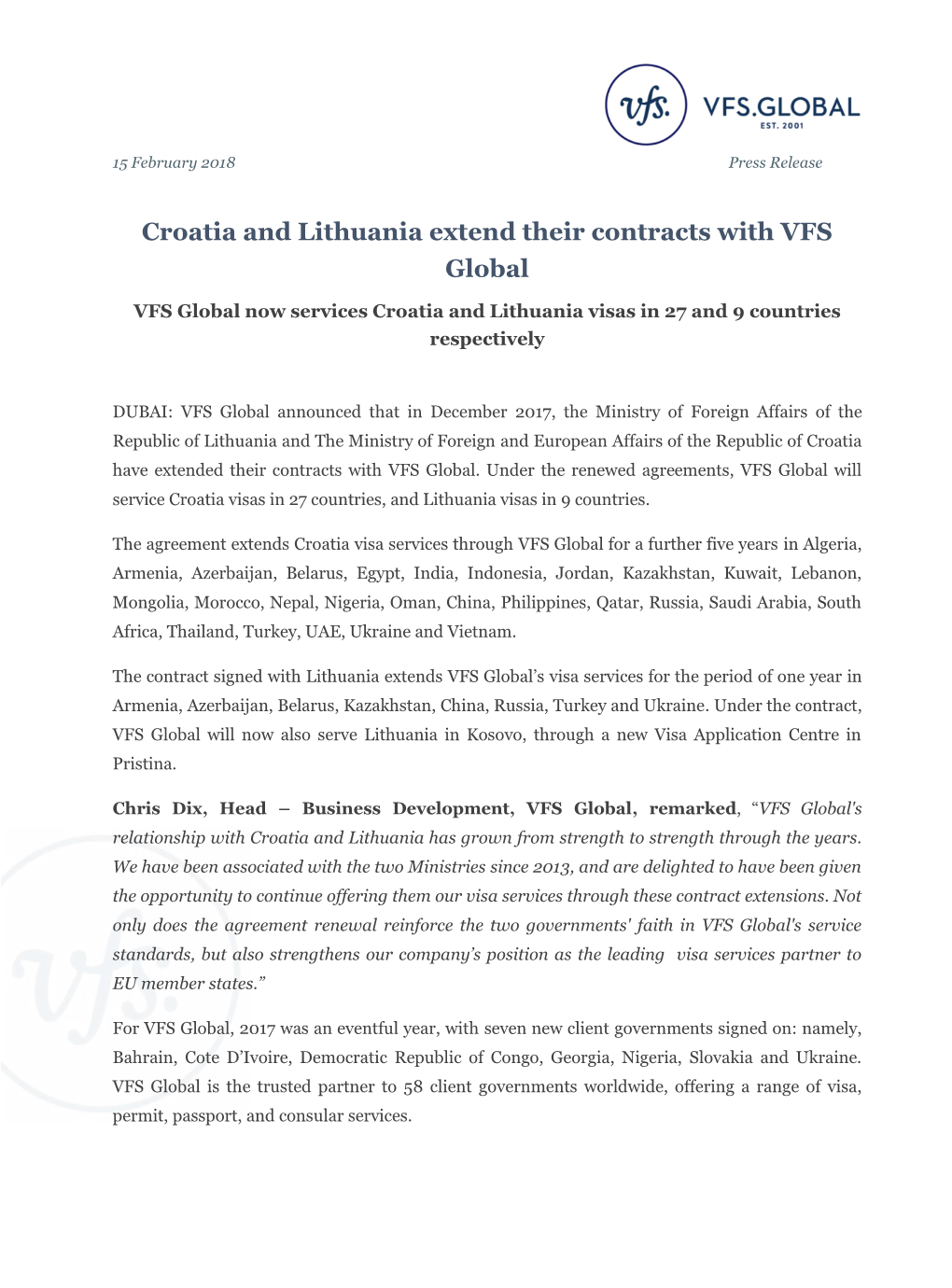 Croatia and Lithuania Extend Their Contracts with VFS Global