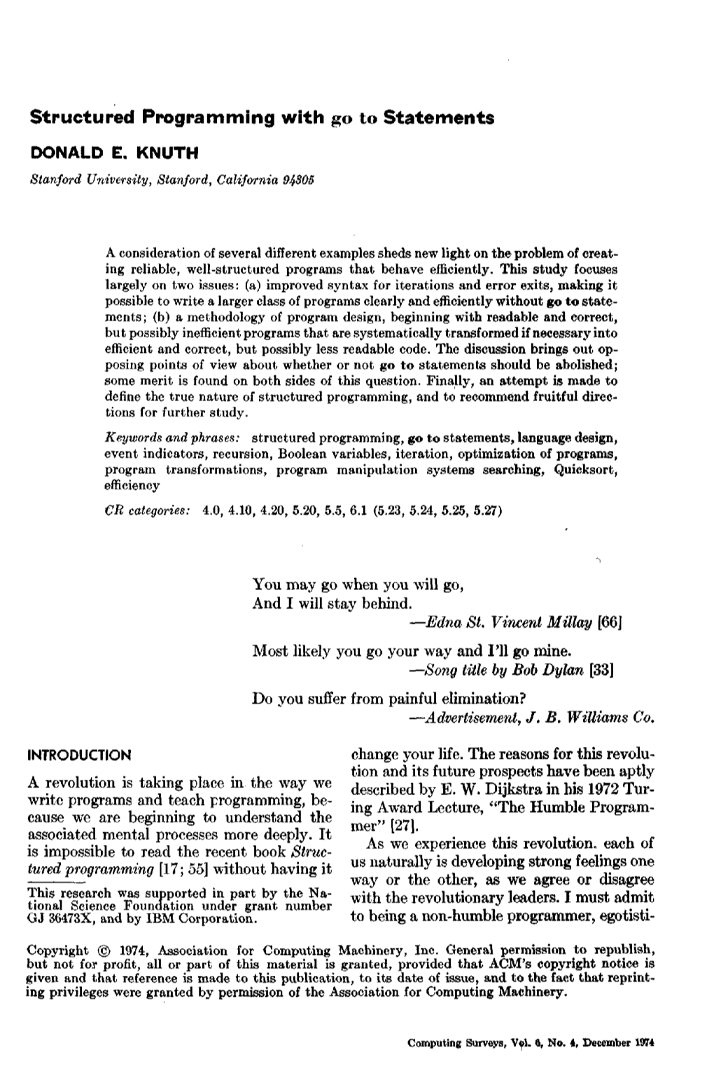 Structured Programming with Go to Statements DONALD E. KNUTH