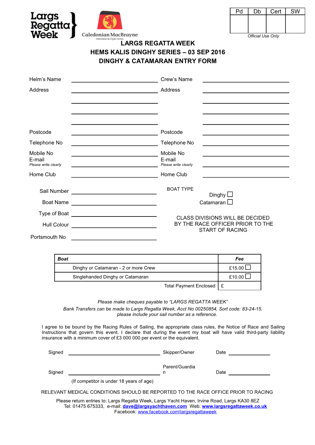 Dinghy & Catamaran Entry Form