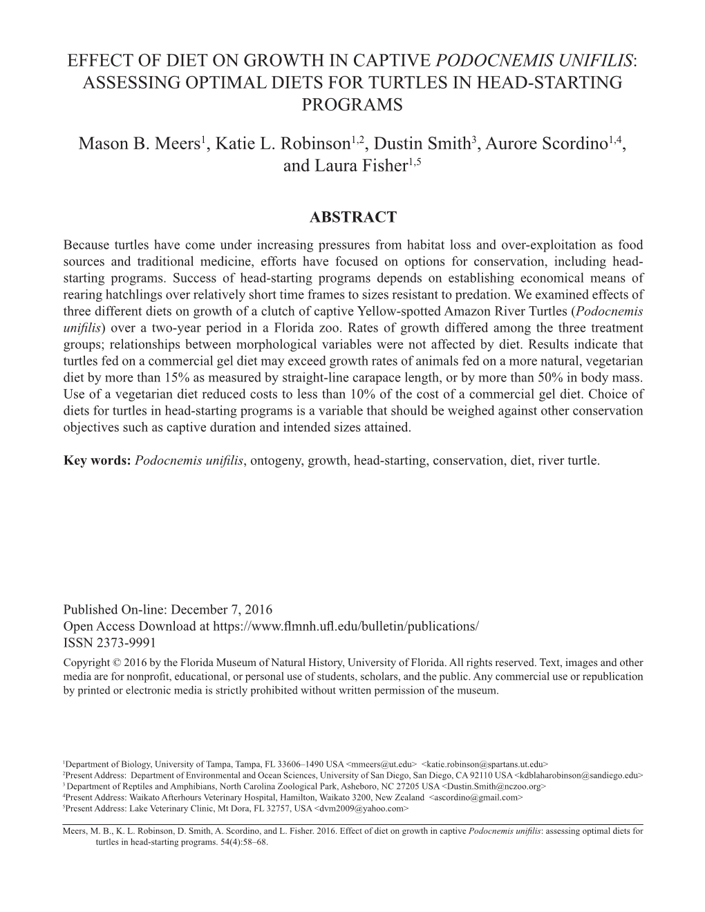 Podocnemis Unifilis: Assessing Optimal Diets for Turtles in Head-Starting Programs