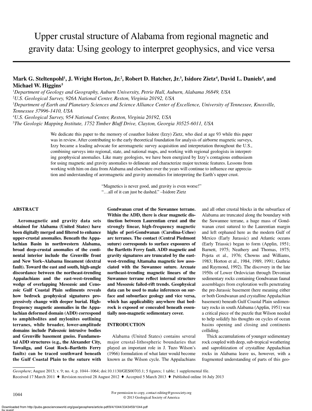 Upper Crustal Structure of Alabama from Regional Magnetic and Gravity Data: Using Geology to Interpret Geophysics, and Vice Versa