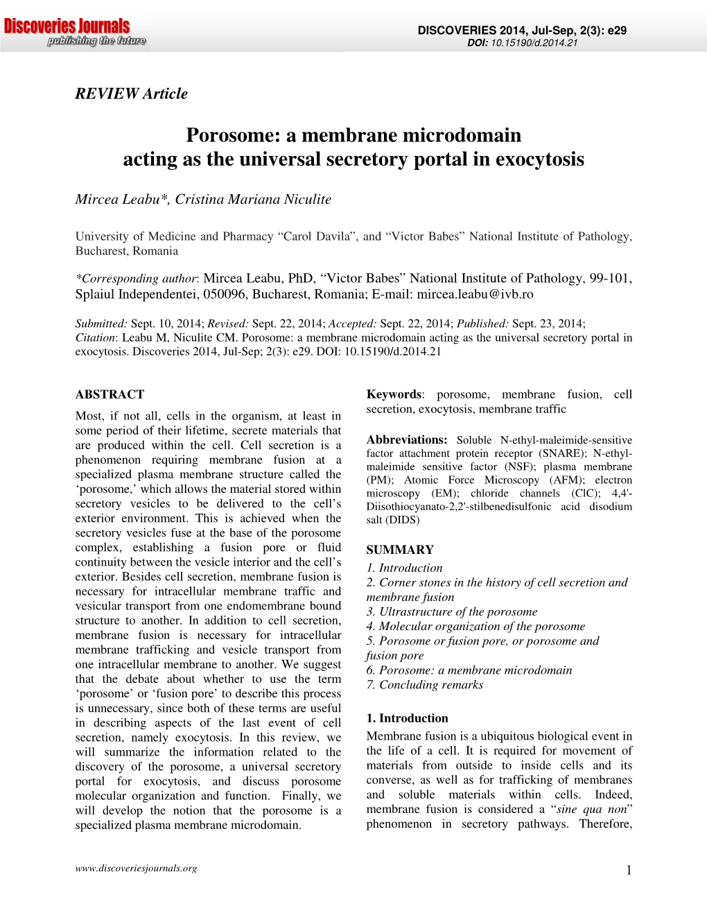 Porosome in Cell Secretion