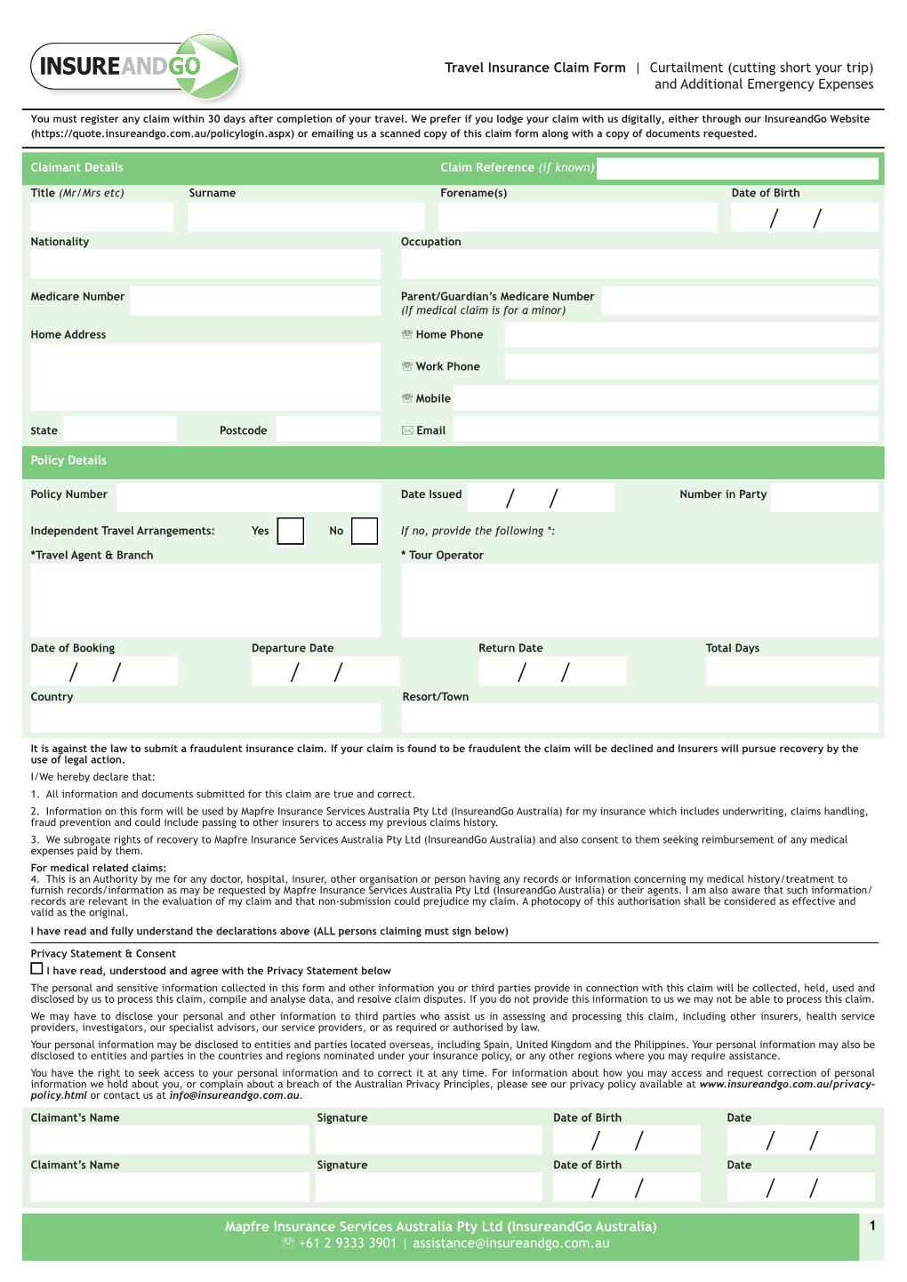 Curtailment Claim Form