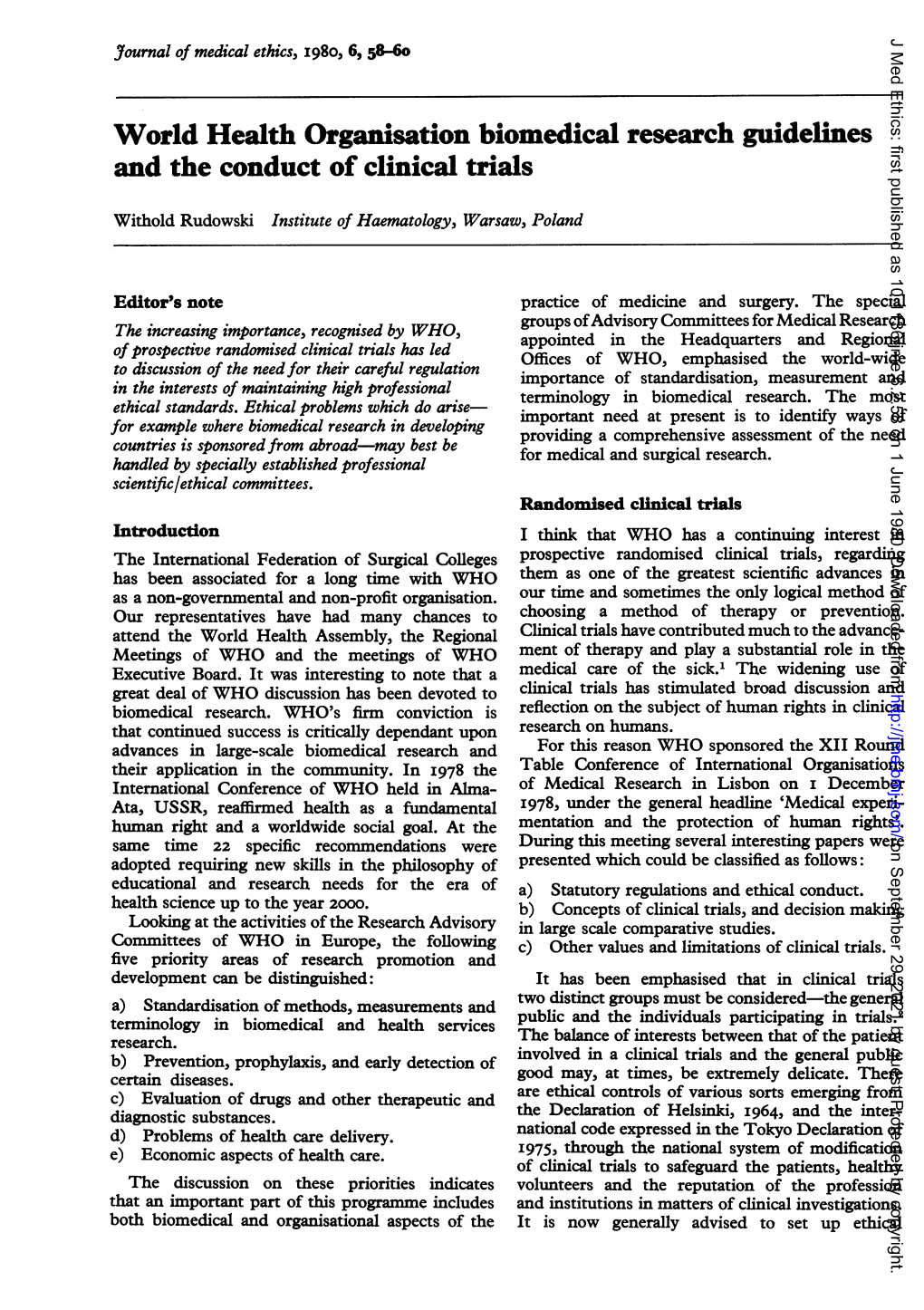 World Health Organisation Biomedical Research Guidelines and the Conduct of Clinical Trials