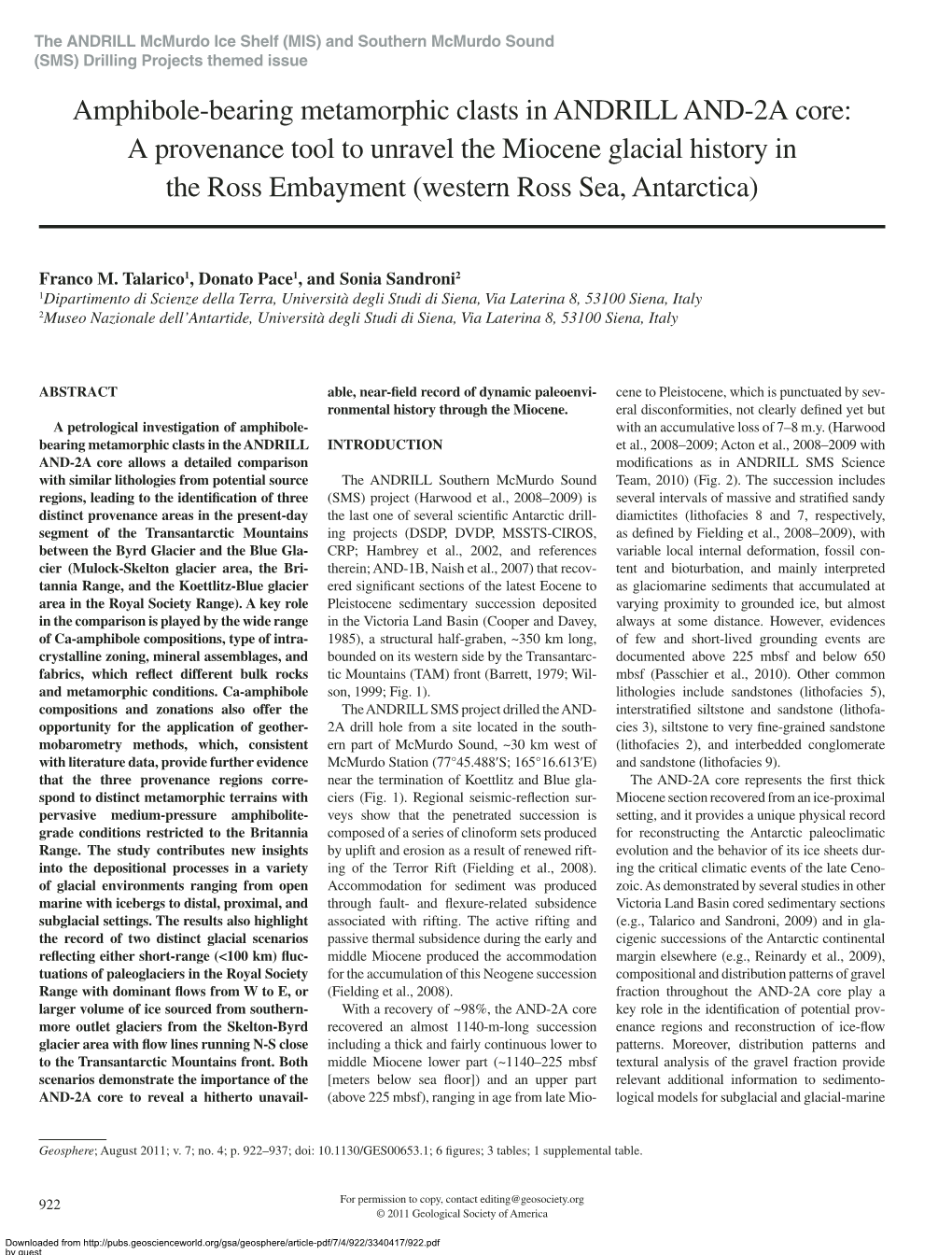 Amphibole-Bearing Metamorphic Clasts in ANDRILL AND-2A Core: A