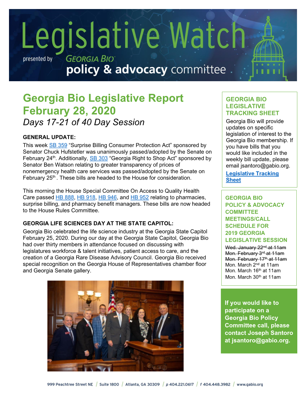 Georgia Bio Legislative Report February 28, 2020