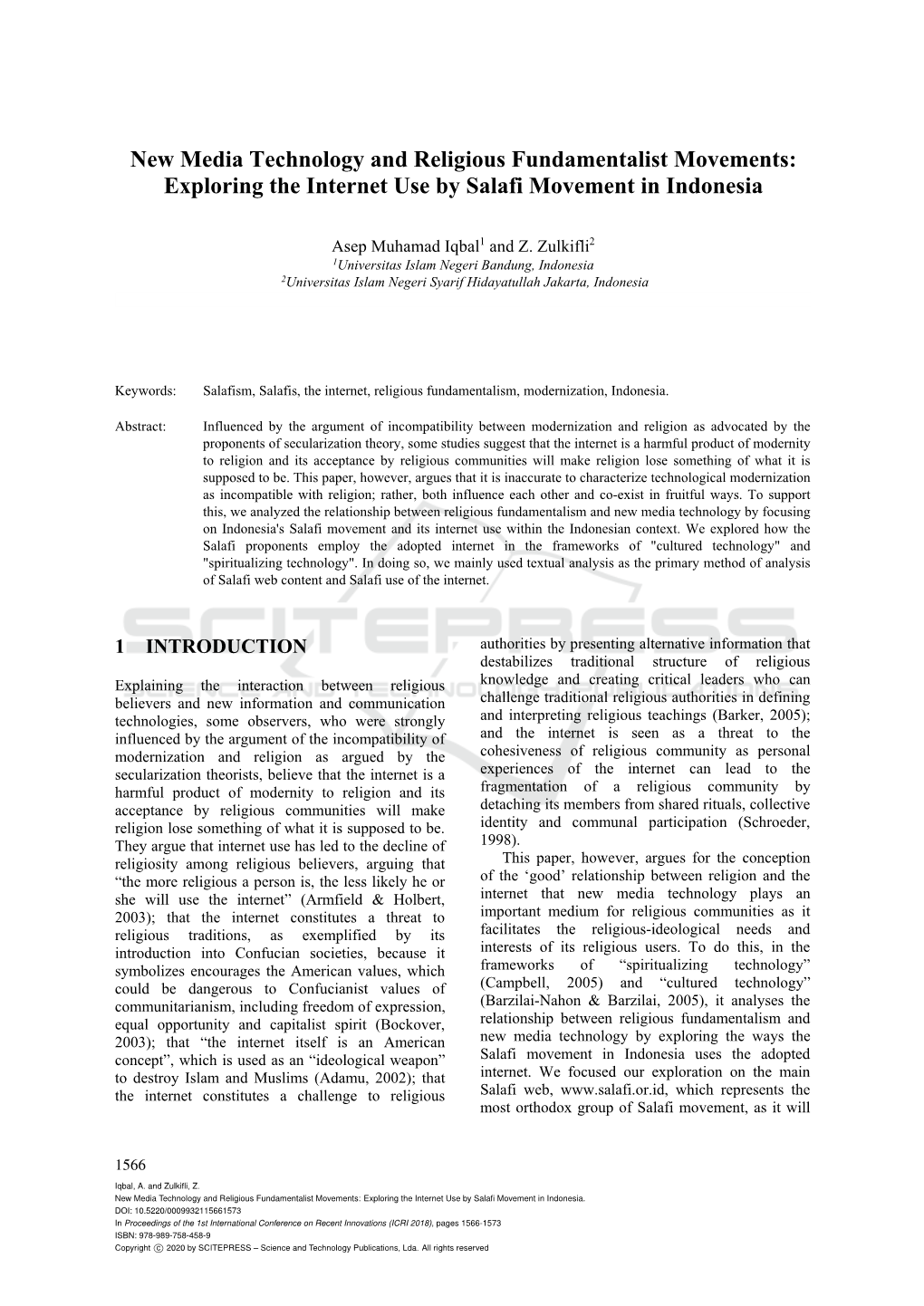 New Media Technology and Religious Fundamentalist Movements: Exploring the Internet Use by Salafi Movement in Indonesia