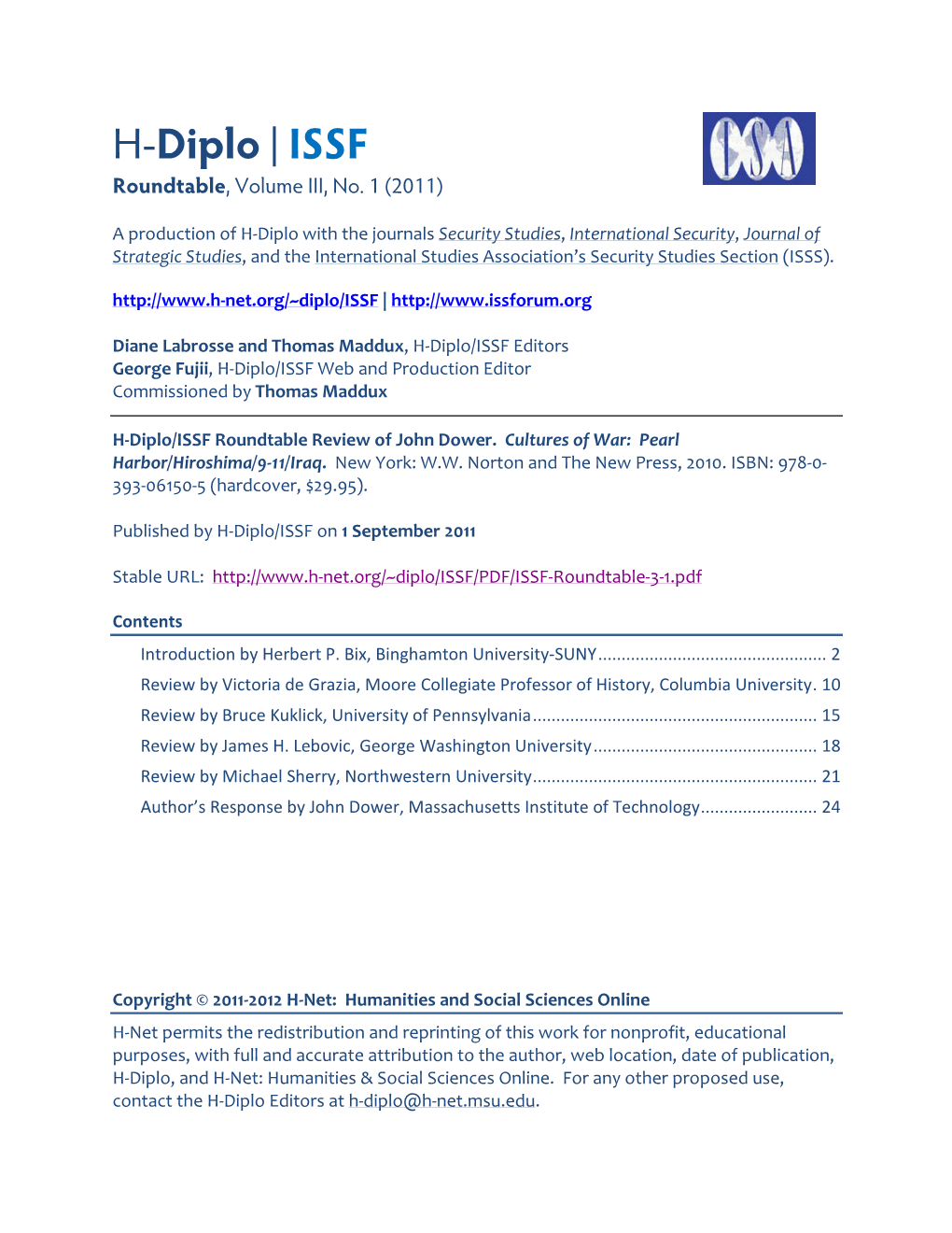 H-Diplo/ISSF Roundtable, Vol. 3, No. 1 (2011)