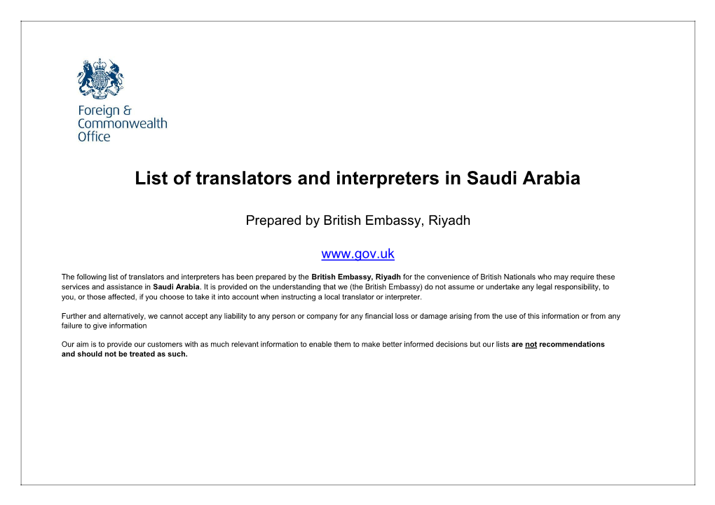 List of Translators and Interpreters in Saudi Arabia