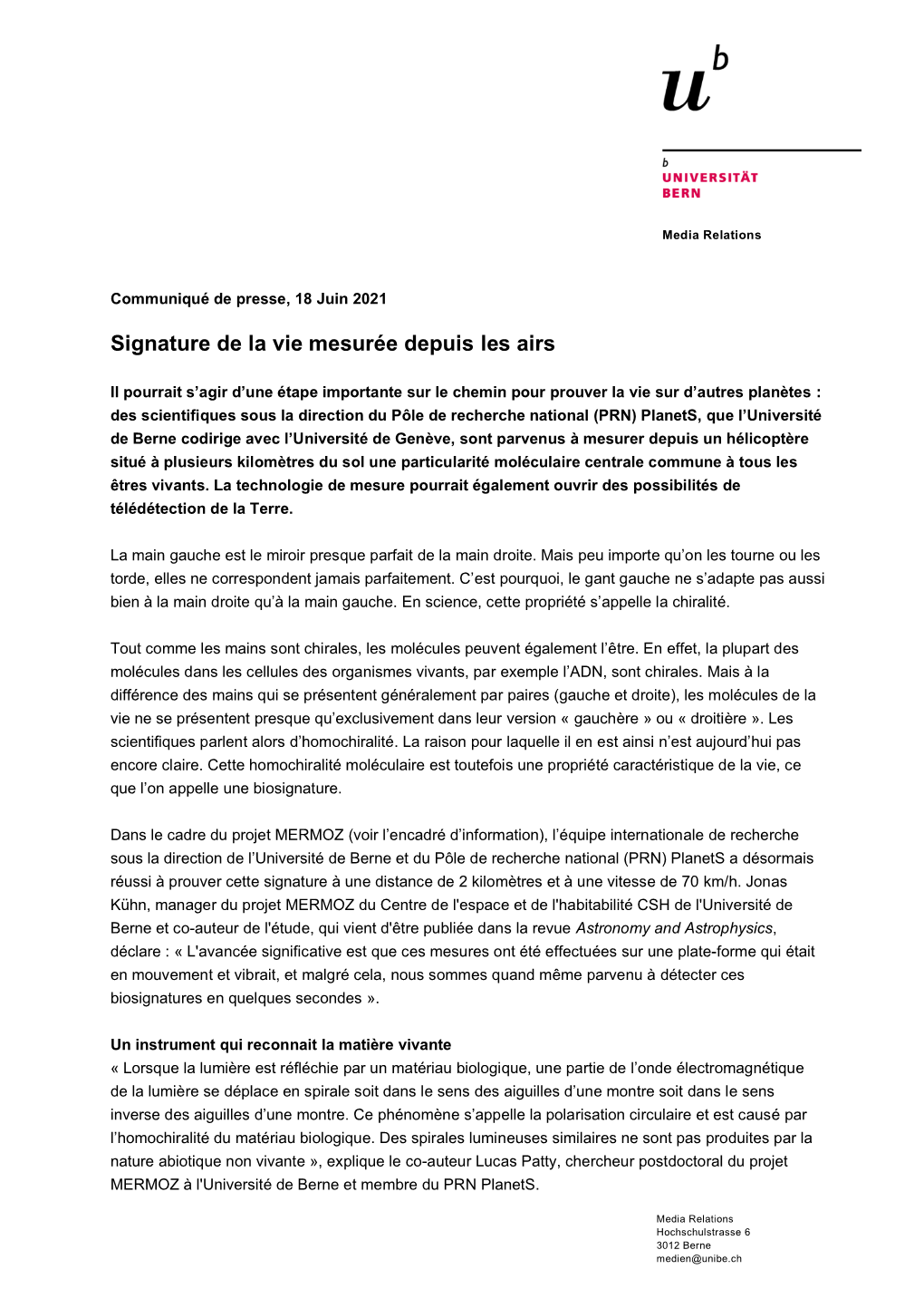 Communiqué De Presse Unibe (PDF, 148KB)
