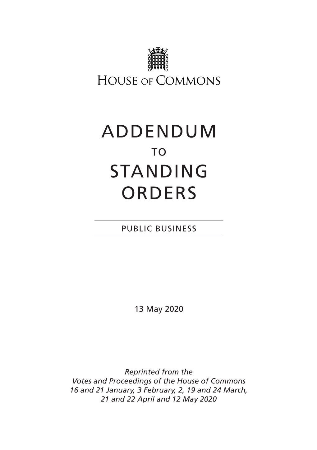 Addendum Standing Orders