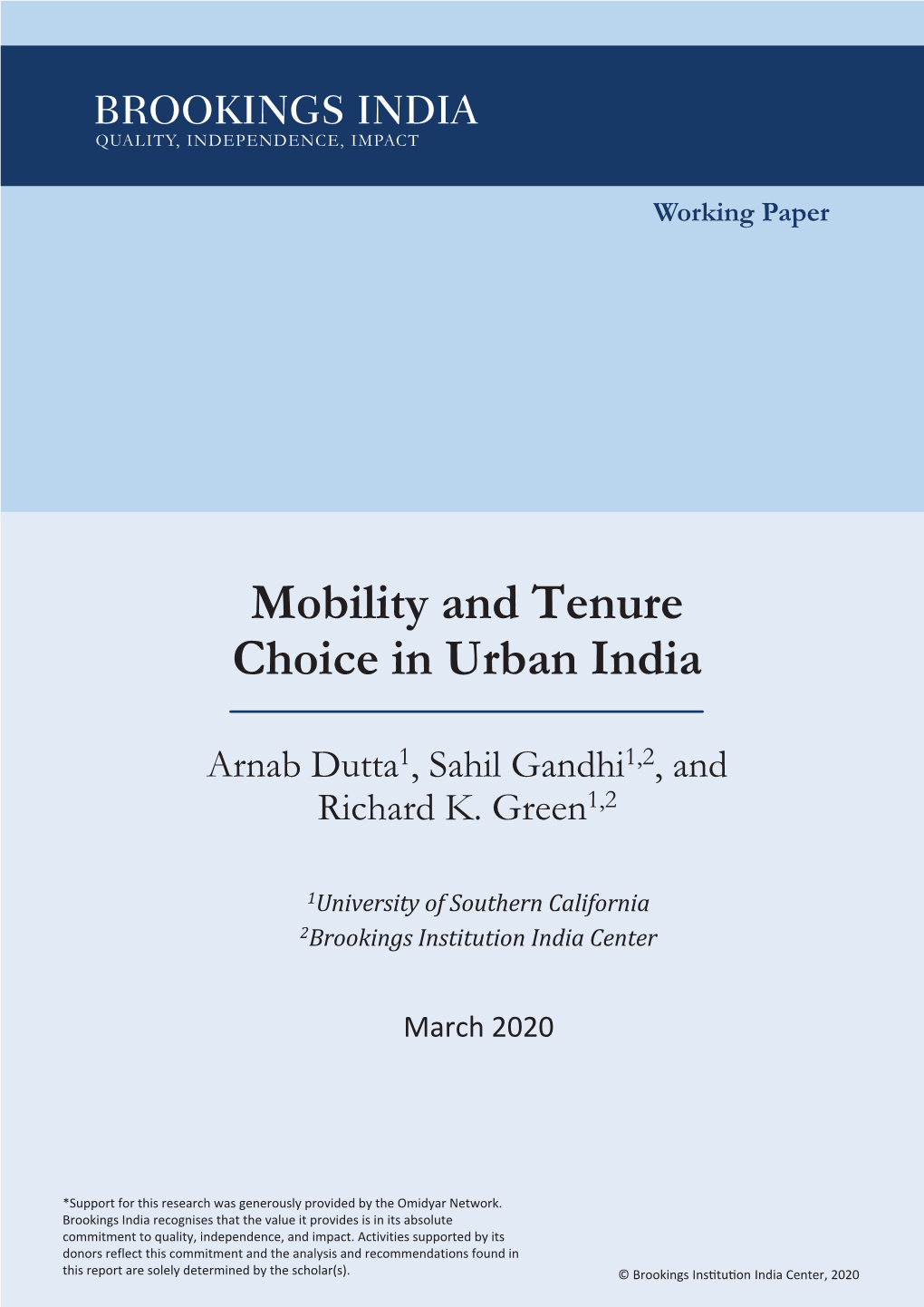 Mobility and Tenure Choice in Urban India