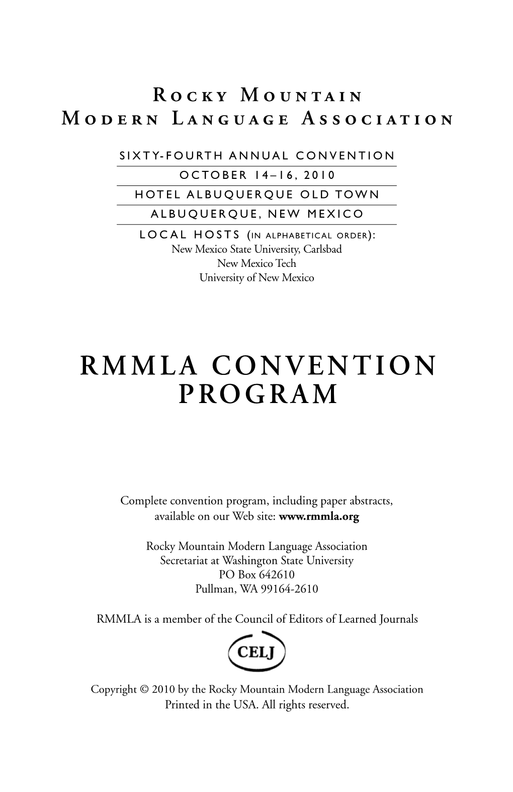 RMMLA Convention Program