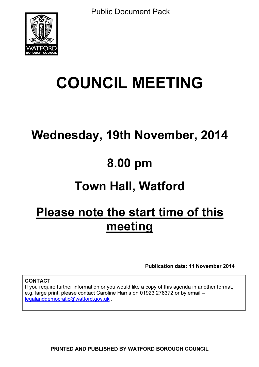 (Public Pack)Agenda Document for Council, 19/11/2014 20:00