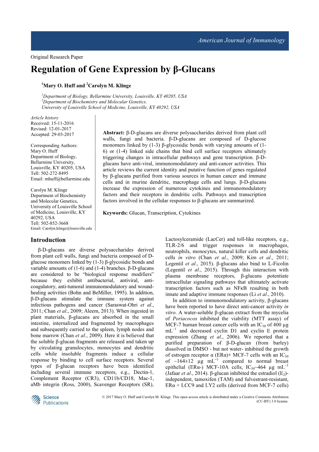 Regulation of Gene Expression by Β-Glucans
