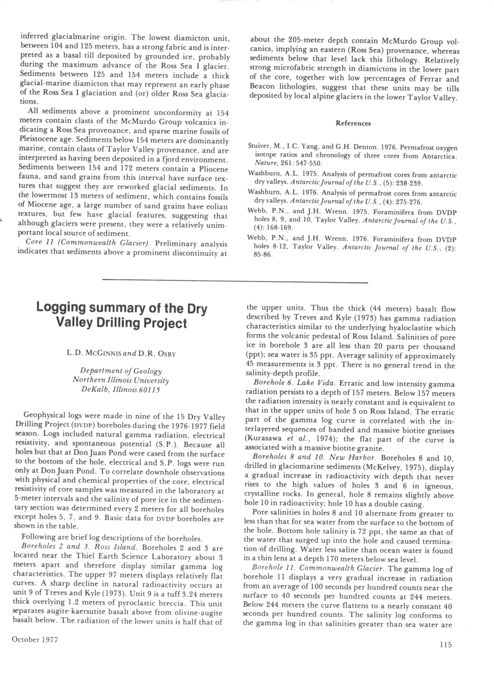Logging Summary of the Dry Valley Drilling Project