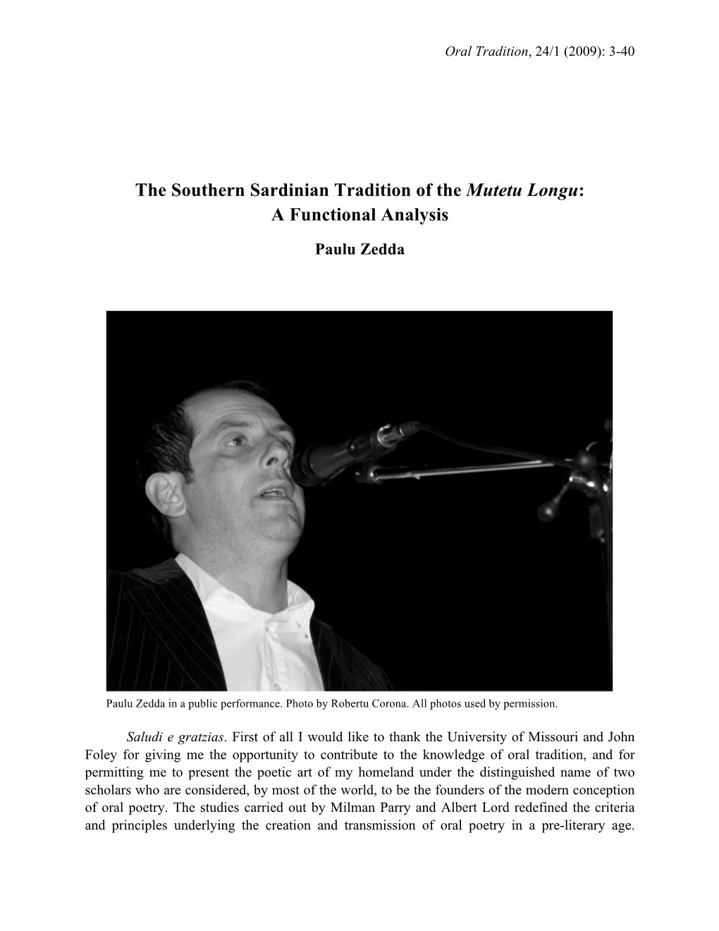 The Southern Sardinian Tradition of the Mutetu Longu: a Functional Analysis