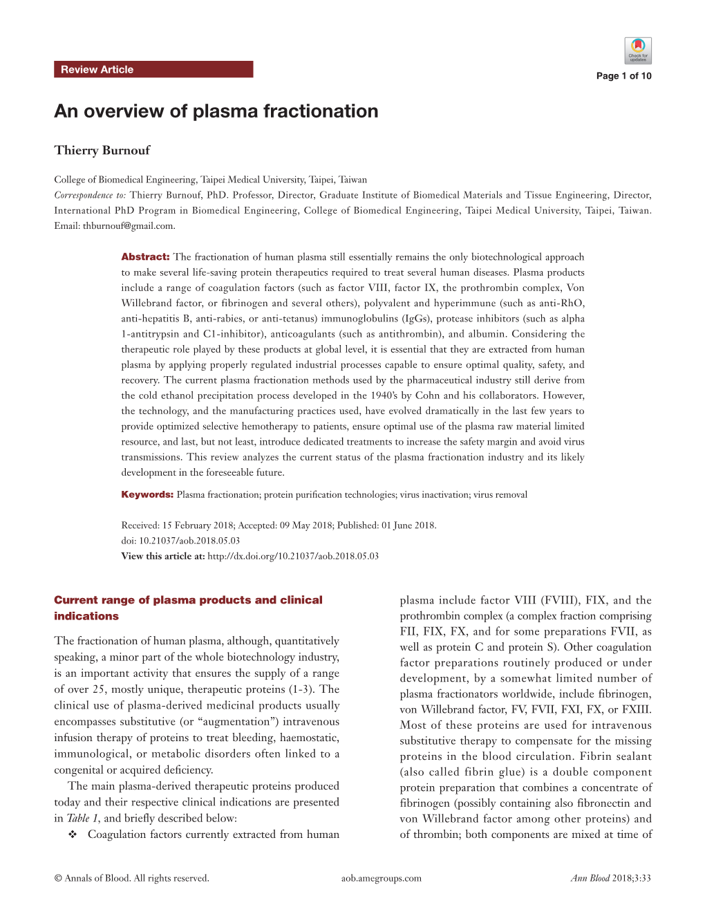 An Overview of Plasma Fractionation