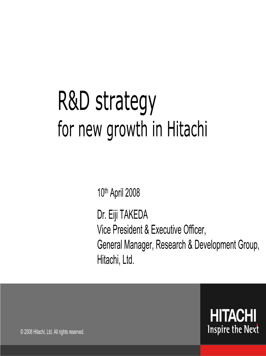 R&D Strategy for New Growth in Hitachi