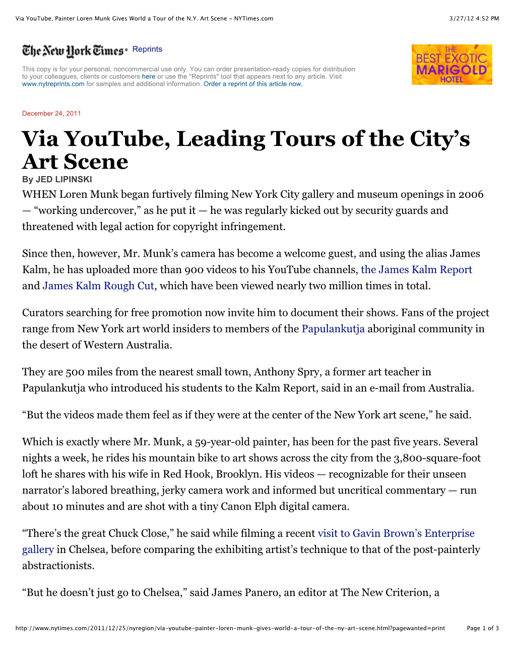 Via Youtube, Leading Tours of the City's Art Scene