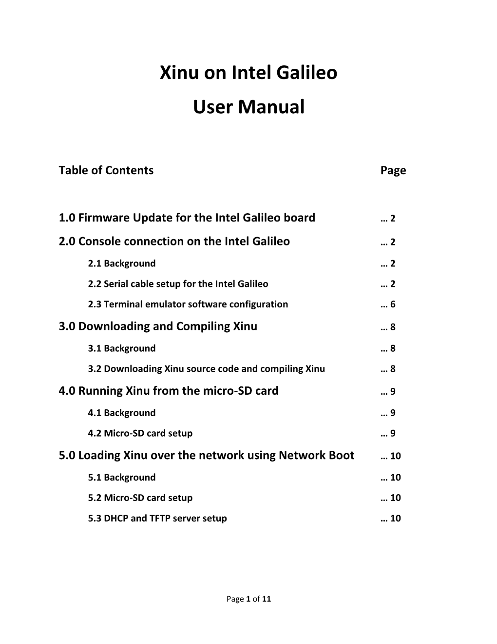 Xinu on Intel Galileo User Manual