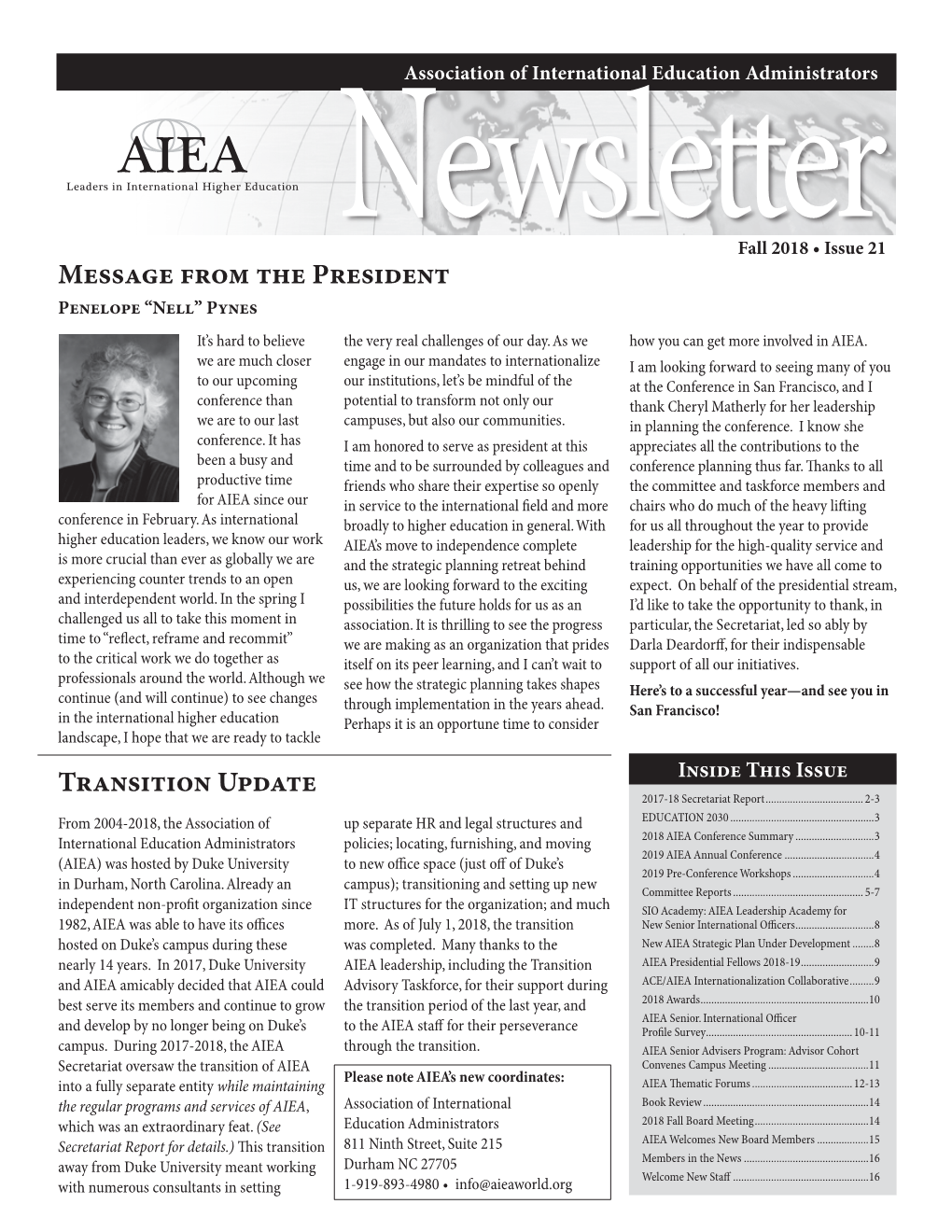 2018 AIEA Fall Newsletter—November 2018