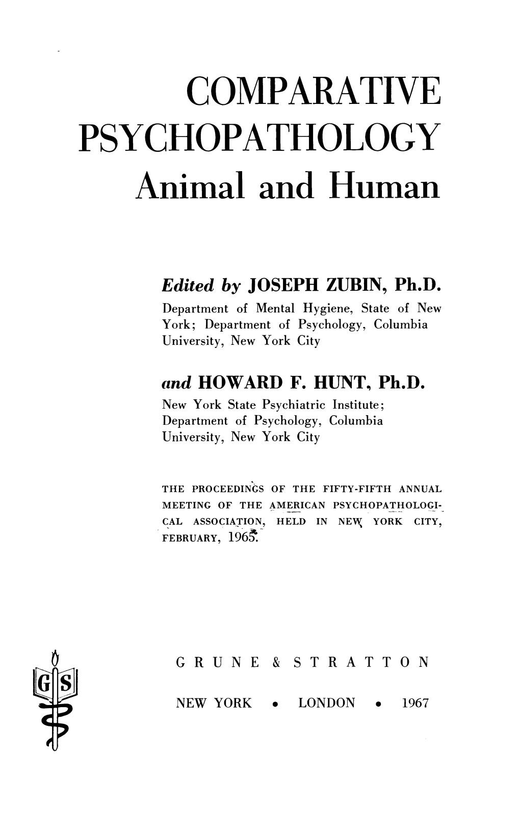 Comparative Psychopathology: Animal and Human