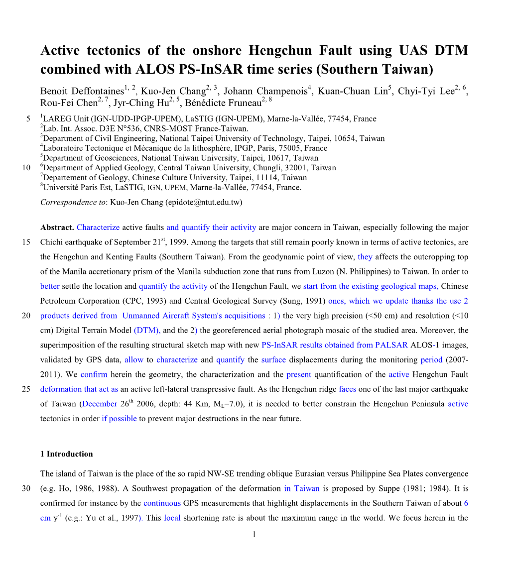 Active Tectonics of the Onshore Hengchun Fault Using UAS DTM