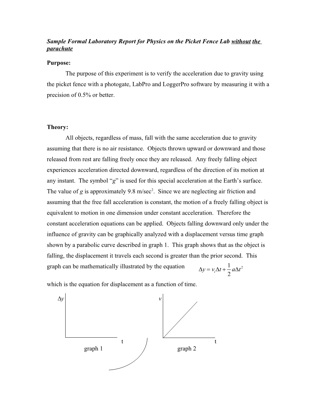 Sample Formal Laboratory Report For Physics On The Picket Fence Lab