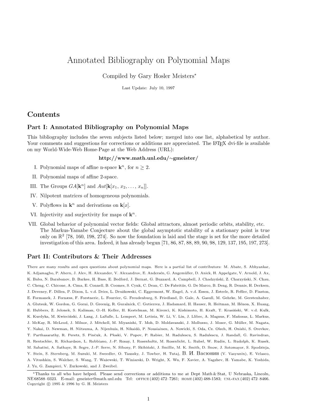 Annotated Bibliography on Polynomial Maps