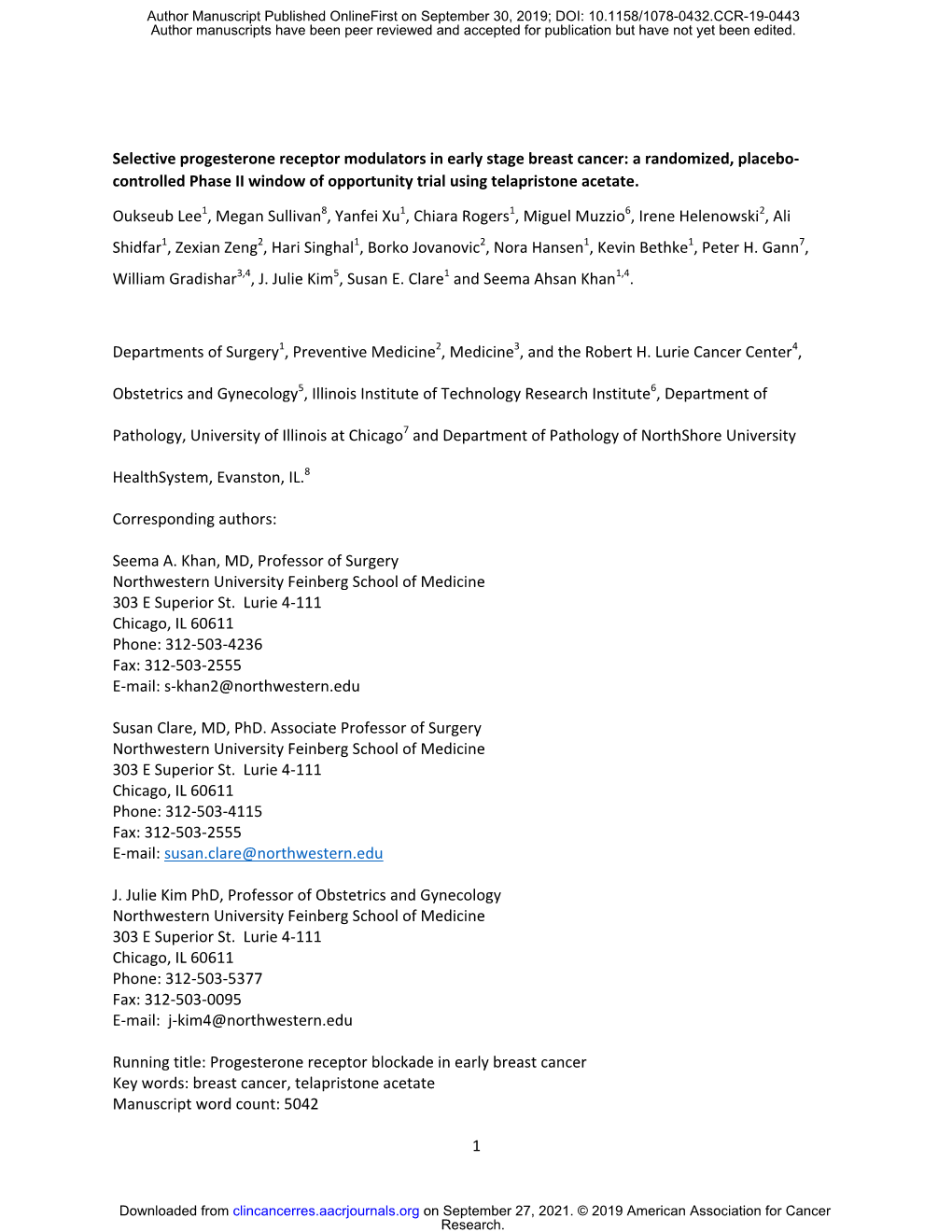 Selective Progesterone Receptor Modulators in Early Stage Breast