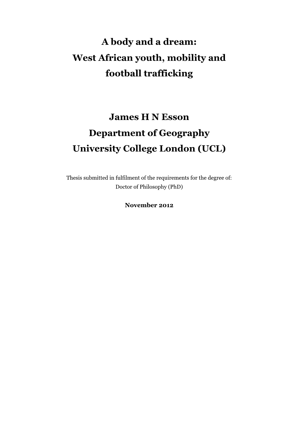 West African Youth, Mobility and Football Trafficking James HN Esson