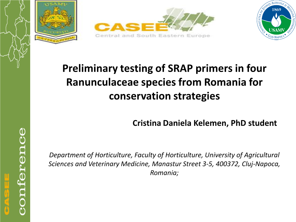 Preliminary Testing of SRAP Primers in Four Ranunculaceae Species from Romania for Conservation Strategies